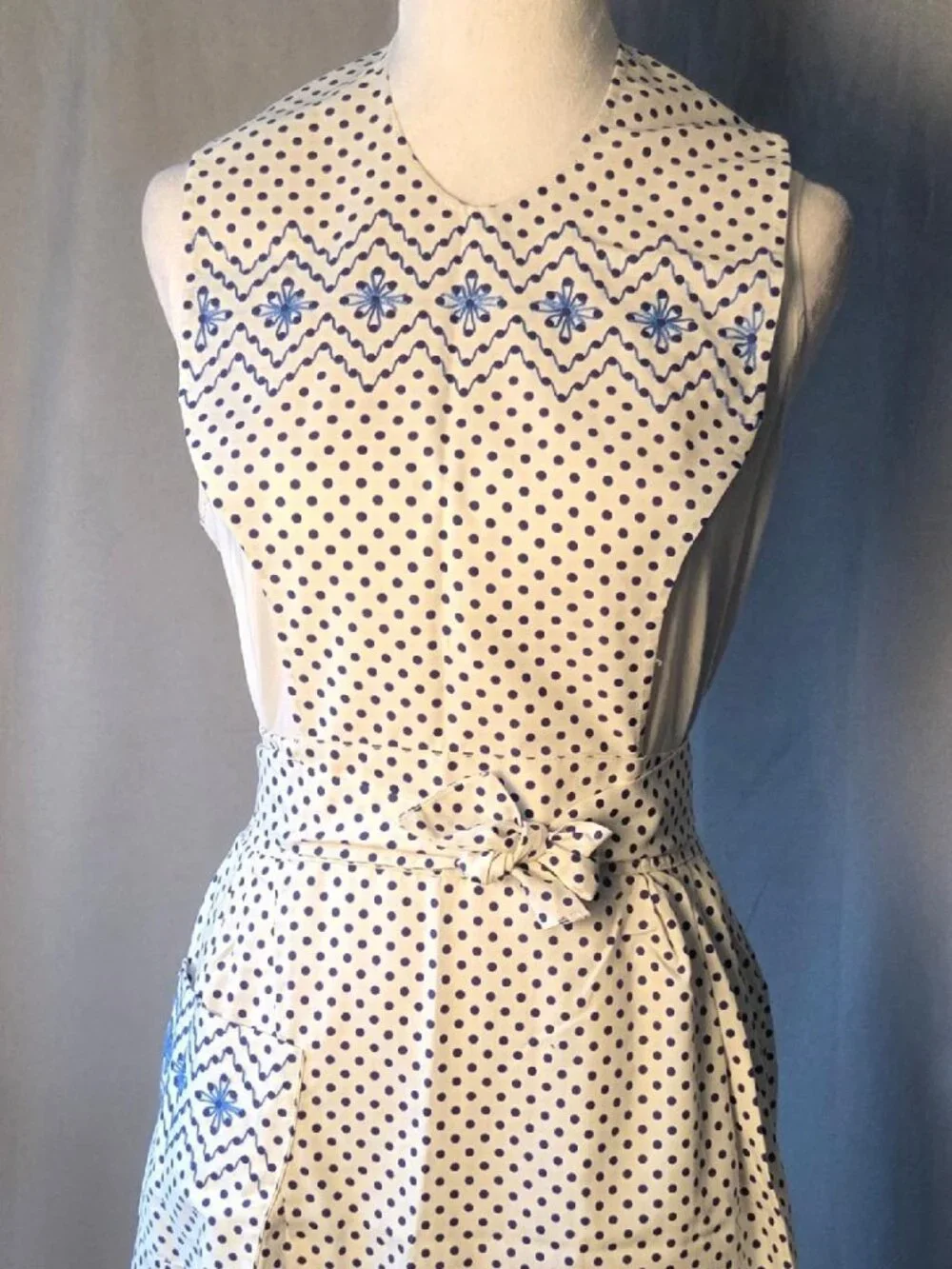 Vintage Style Handmade Polka Dot Apron Embroidered Cottage Farmhouse Kitchen
